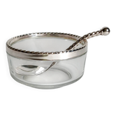 Caviar bowl & its spoon Bormioli Rocco glass & silver-plated metal, Italy 80s