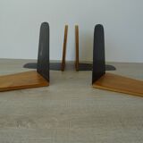 Deux paires de serre-livres teck et métal style scandinave vintage