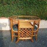 Rattan set table + 2 vintage armchairs 1980