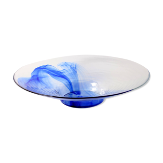 Vintage Bormioli Rocco Art Glass Bowl: Cobalt Blue Swirl Centerpiece
