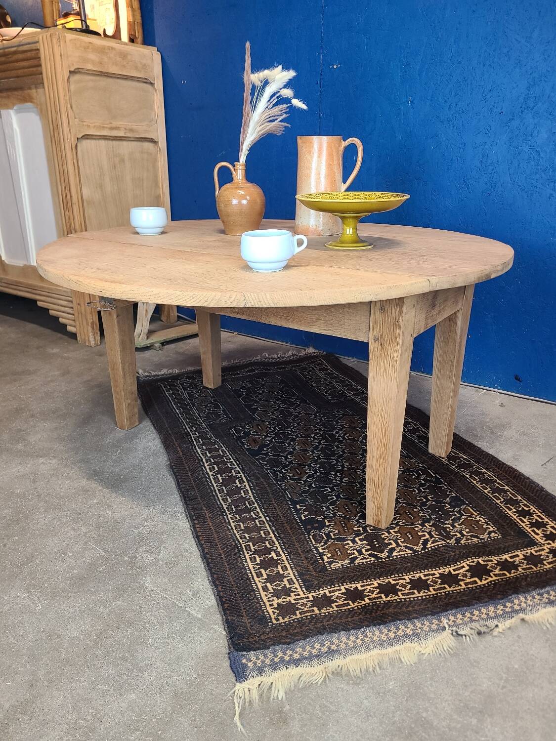 Vintage farmhouse coffee table with flap