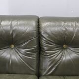 Mid-century Czechoslovak green leather sofa, 1970s