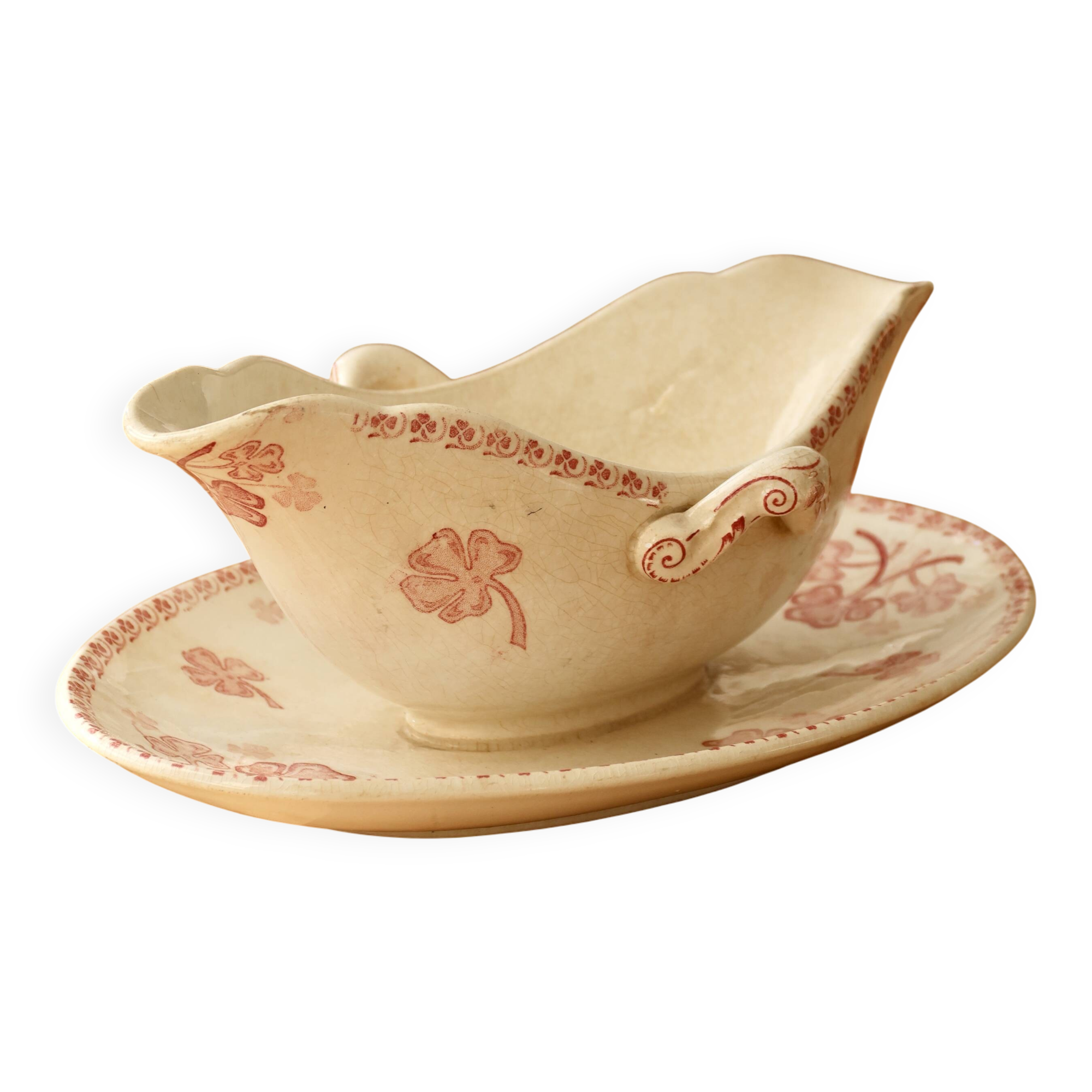 Antique sauceboat made of red ironstone, Lunéville model Lucien.