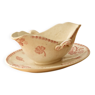 Antique sauceboat made of red ironstone, Lunéville model Lucien.