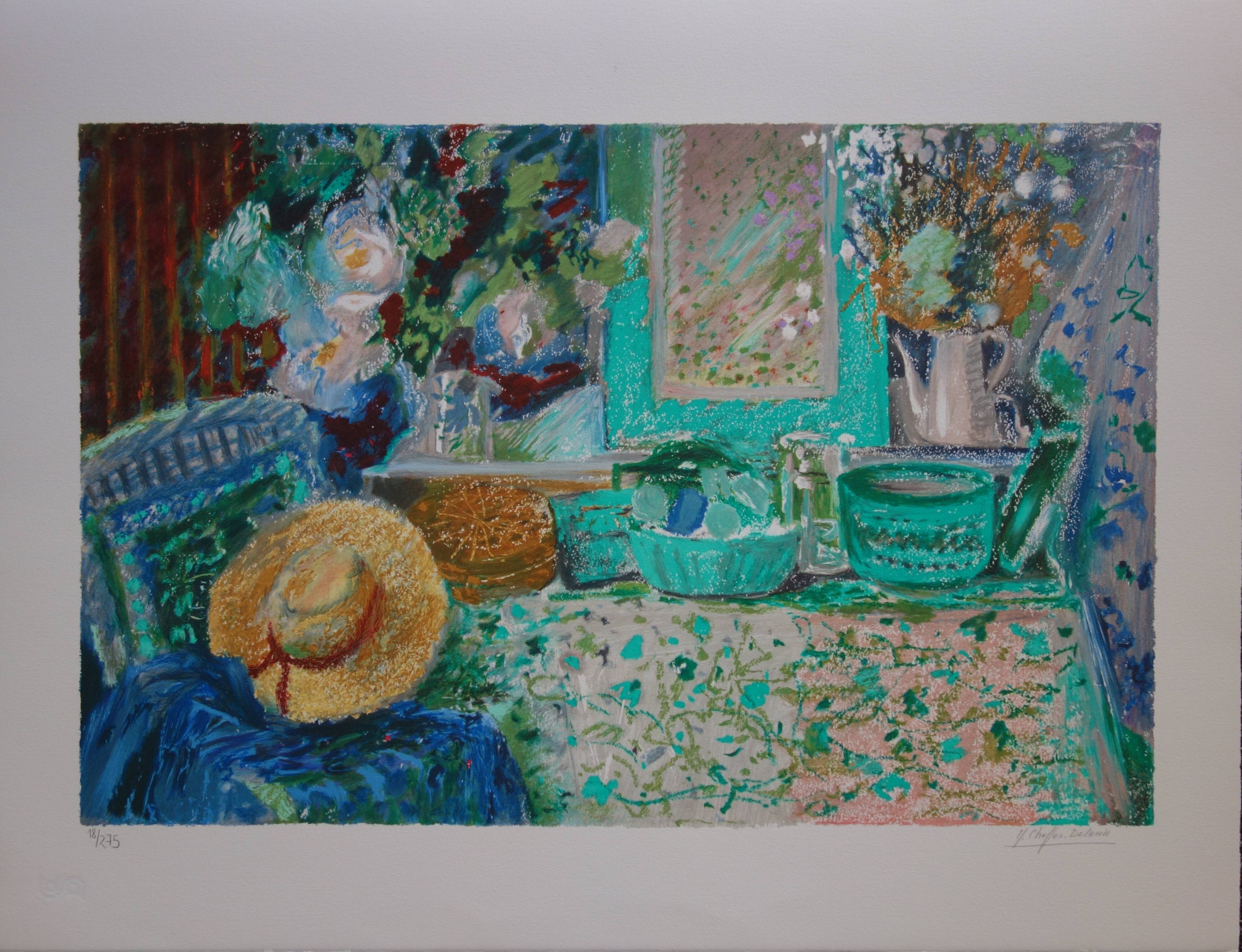Yvonne Cheffer Delouis: Still life with hat, original signed lithograph