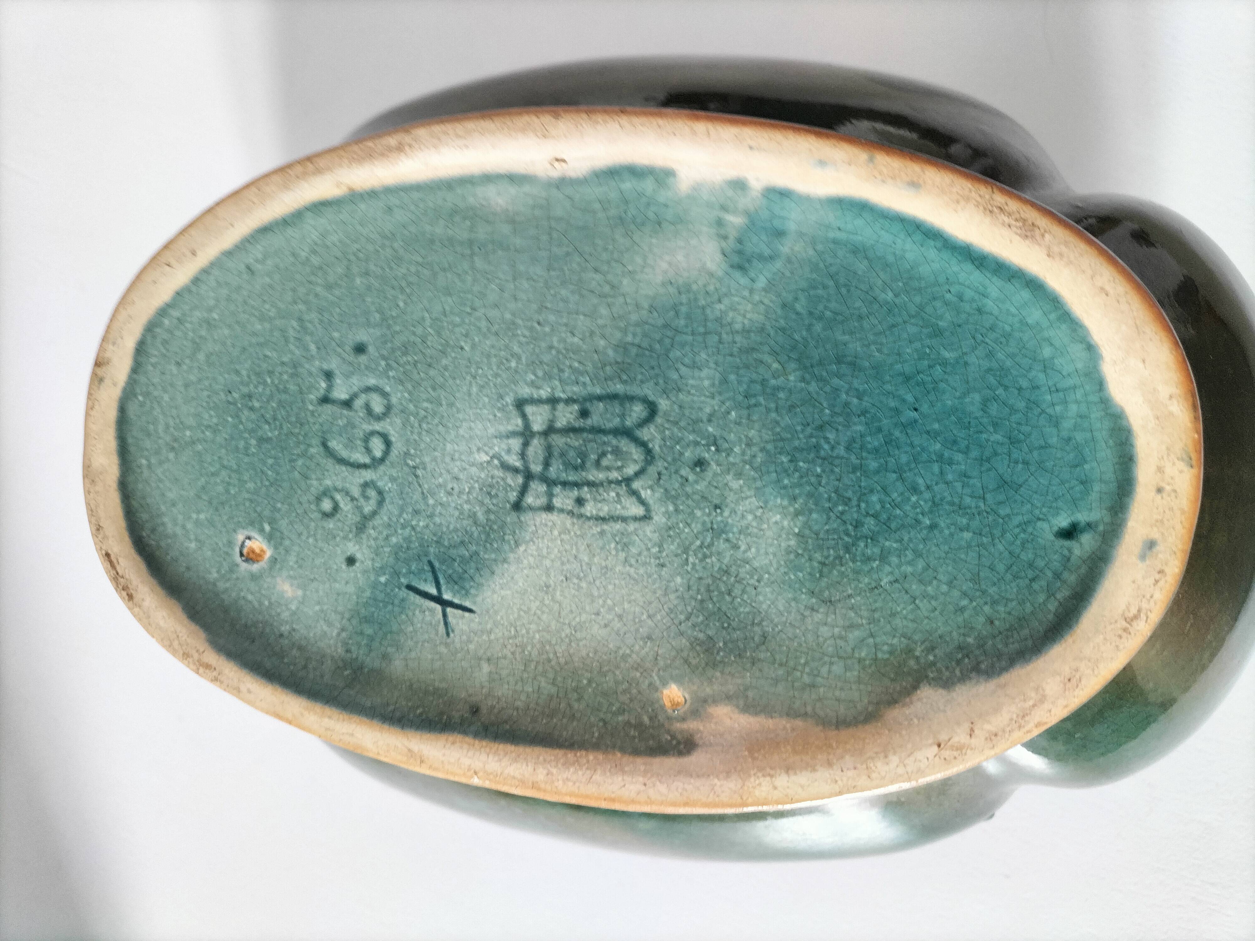 Cache-pot Art déco lobé en faïence émaillée vert turquoise