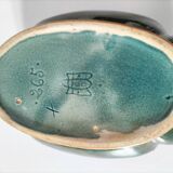 Cache-pot Art déco lobé en faïence émaillée vert turquoise