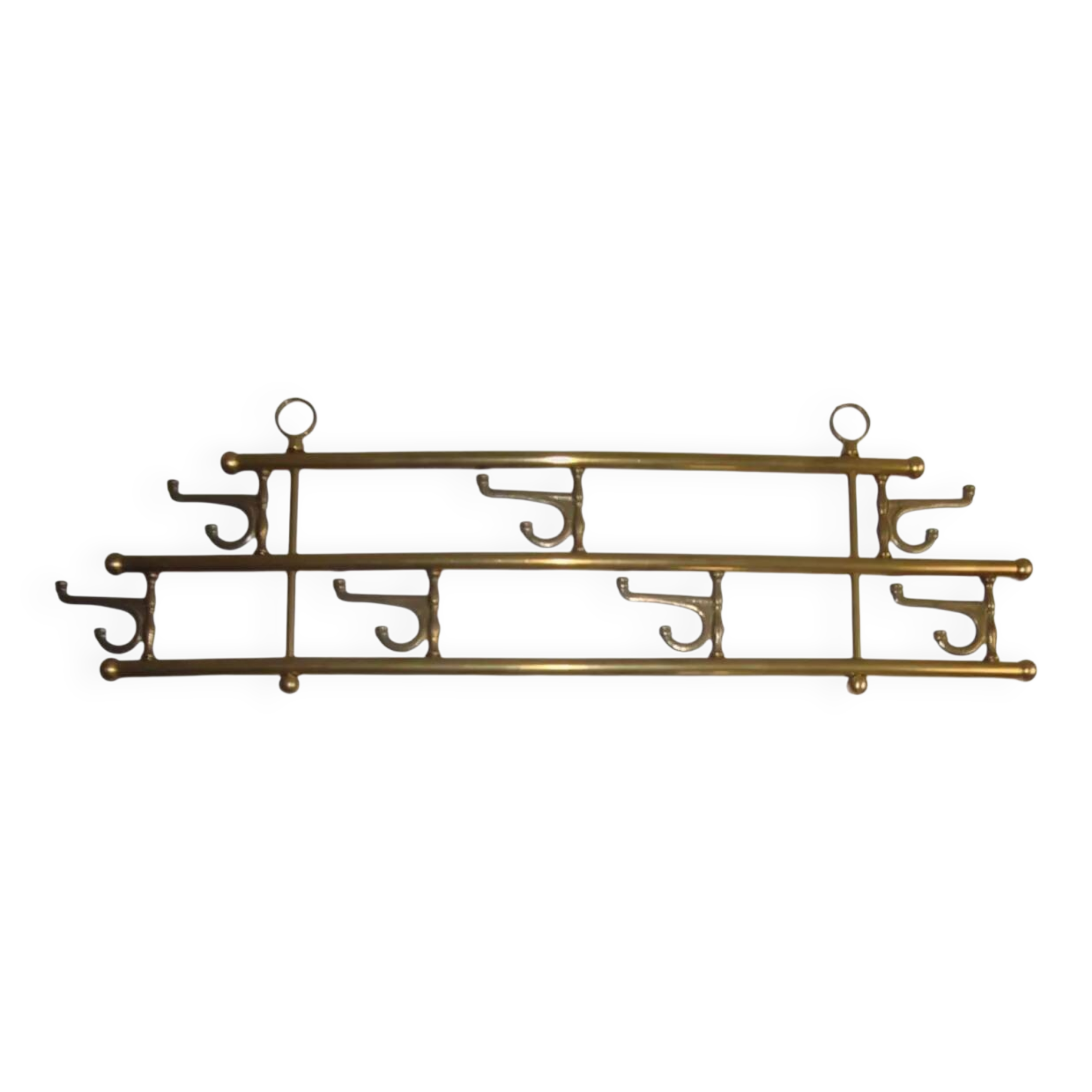 1 of 2 brass coat racks with 7 foldable hooks 1940s art-deco
