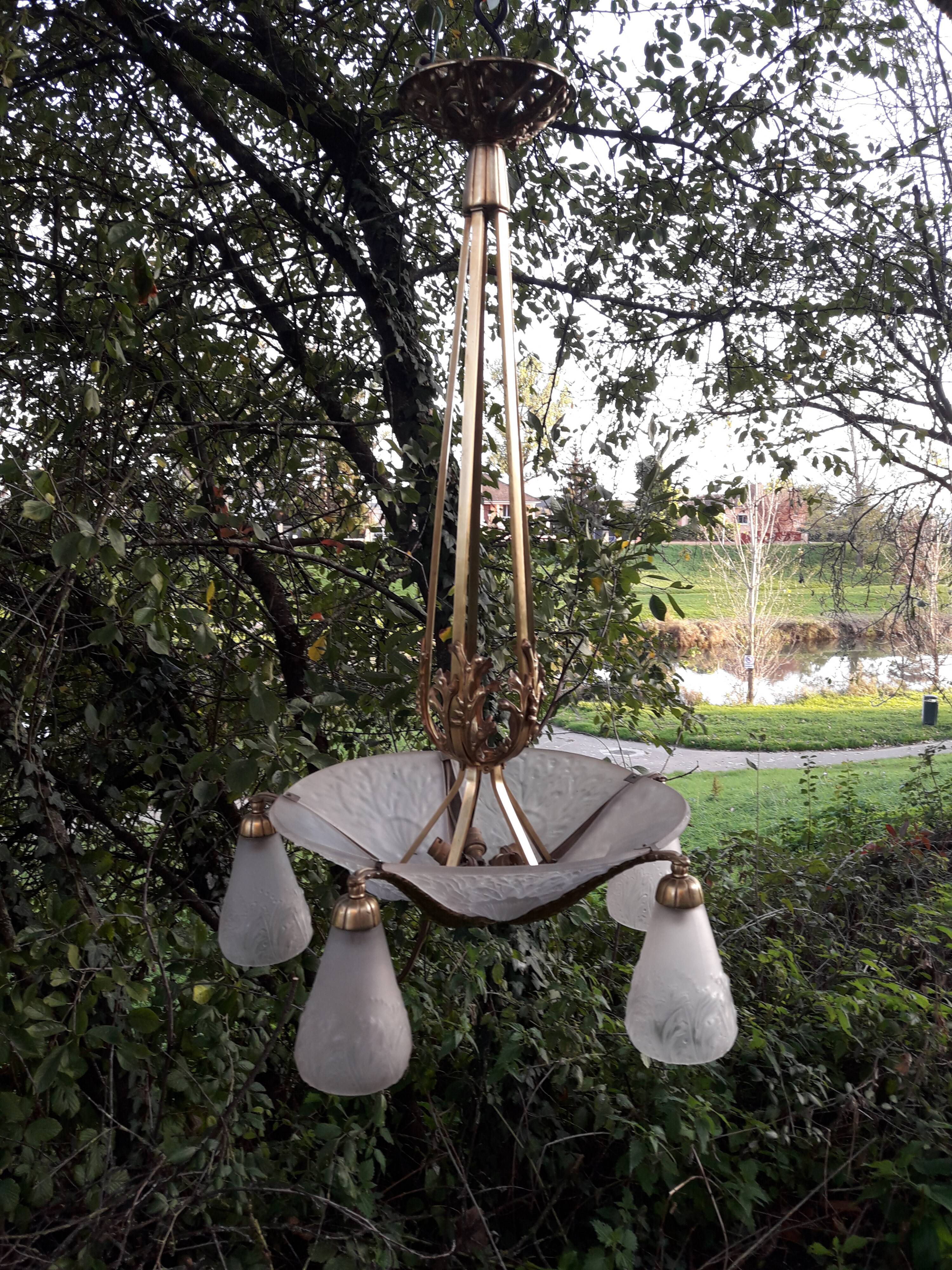 Muller brothers Luneville brass chandelier 1920/1930