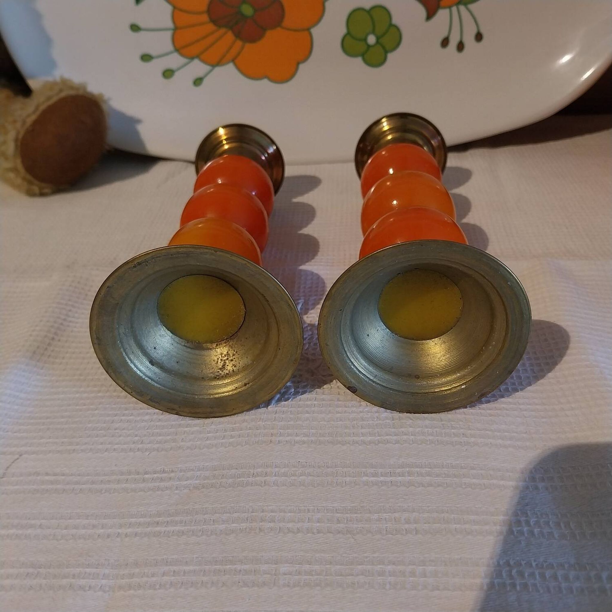 Copper and orange resin candlestick