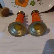 Copper and orange resin candlestick