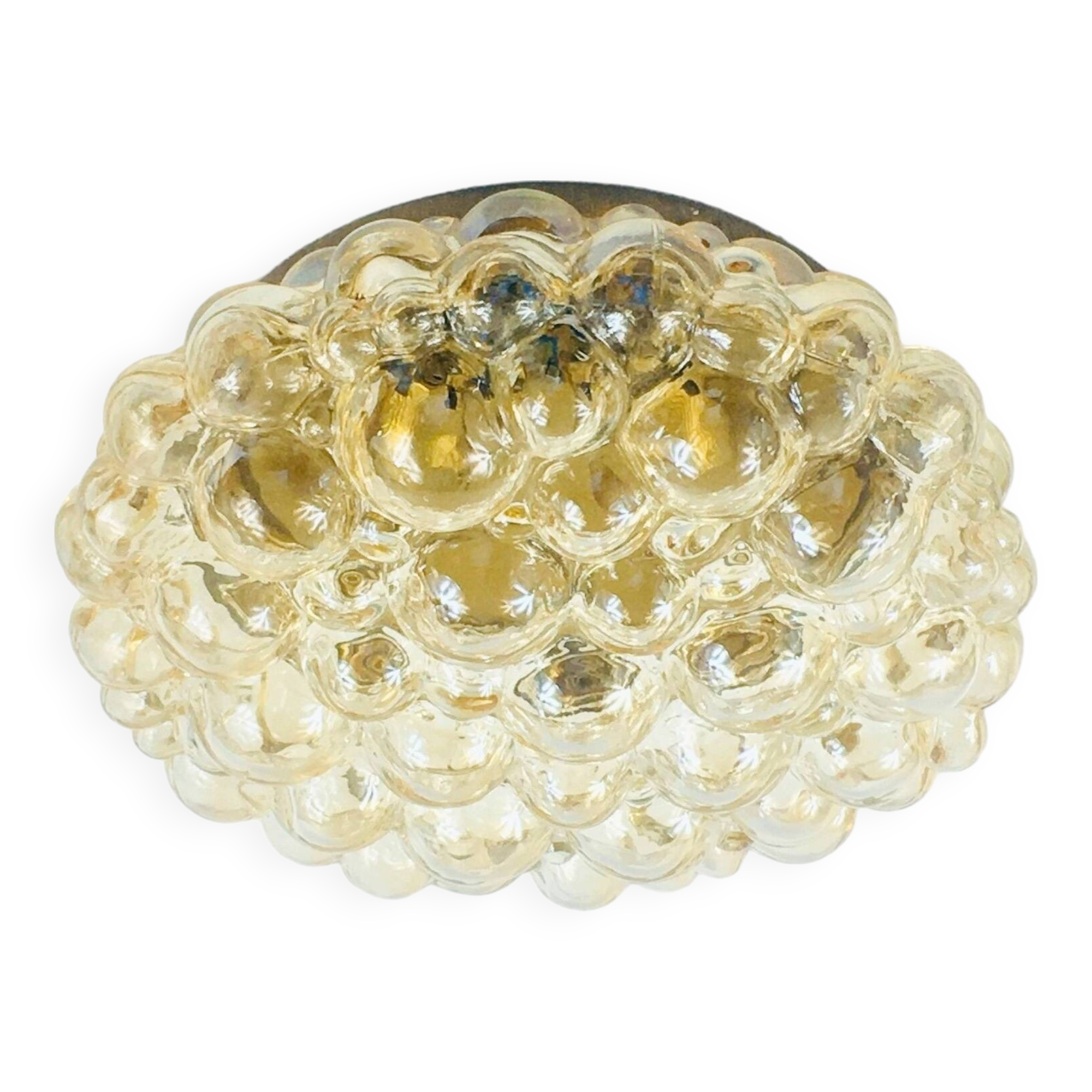 Large Amber Bubble Glass Ceiling Light/Flush Mount by Helena Tynell for Limburg, Germany, 1960s