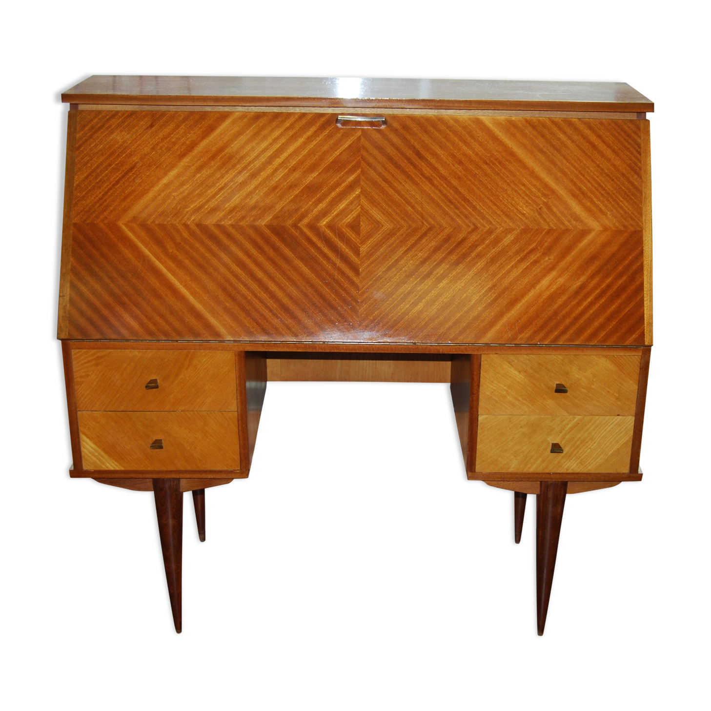 Office, Scandinavian slope secretary, satin wood and teak plating.