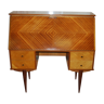 Bureau secrétaire à pente scandinave, plaquage de bois de satin et teck.