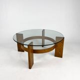 Vintage Oak and Thick Glass Coffee Table, 1960