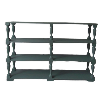 Console, smoked vintage bookcase, 3 shelves waxed finish, tray protected by a varnish.