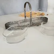 Louis XVI style table servant for hors d'oeuvres in silver-plated metal and glass.