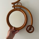 Rare wall mirror bicycle made of bamboo and rattan from the 1960s.