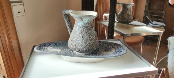 Ensemble plat pichet céramique vintage/Vallauris Annette Roux