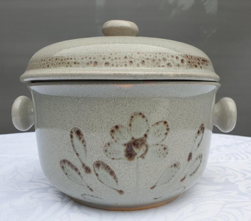 Soup or vinegar sarreguemines morzine 1970 gray floral decoration brown