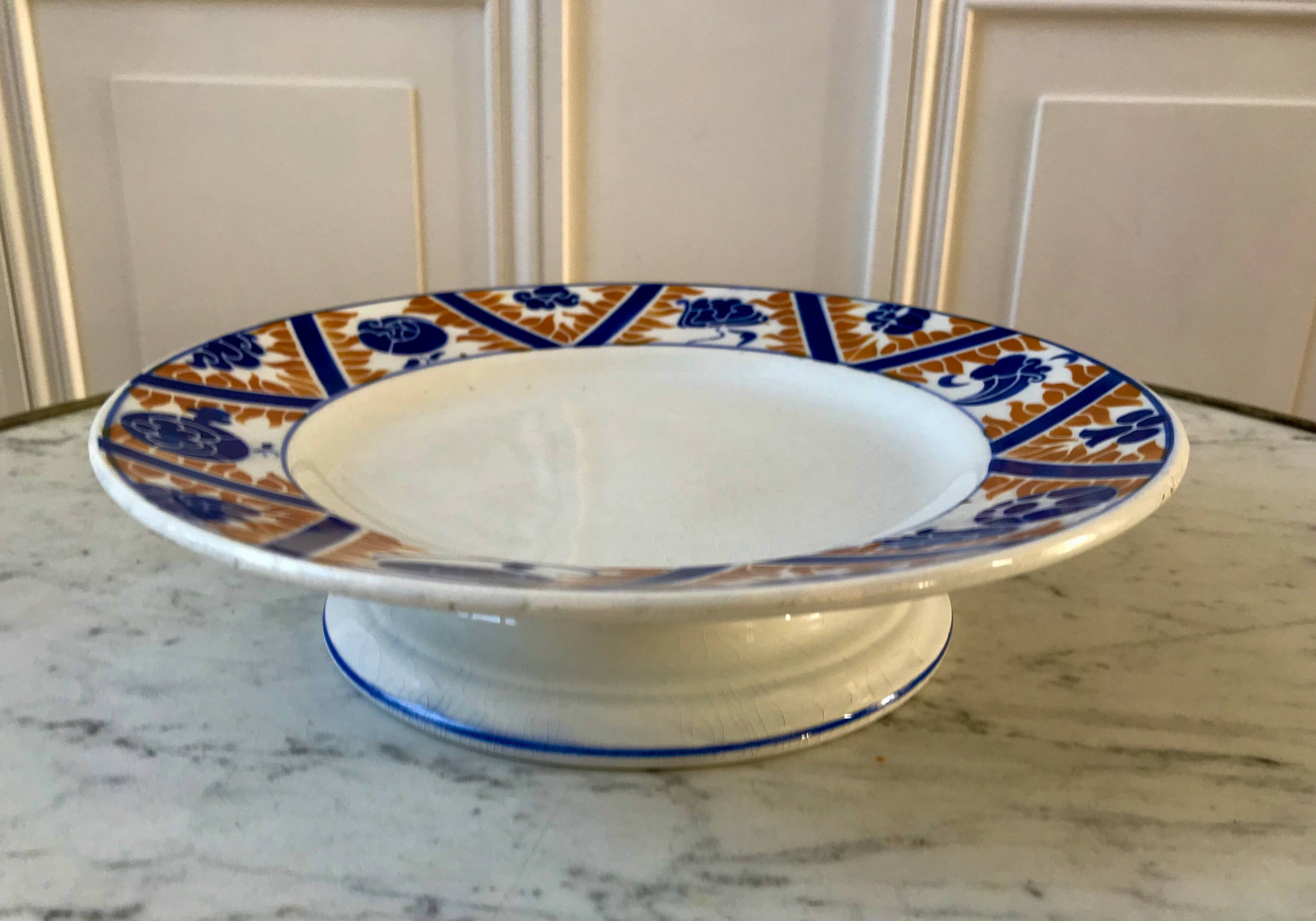Compotier Moulin des Loups and Hamage Canada model Klein blue and orange, 1940s