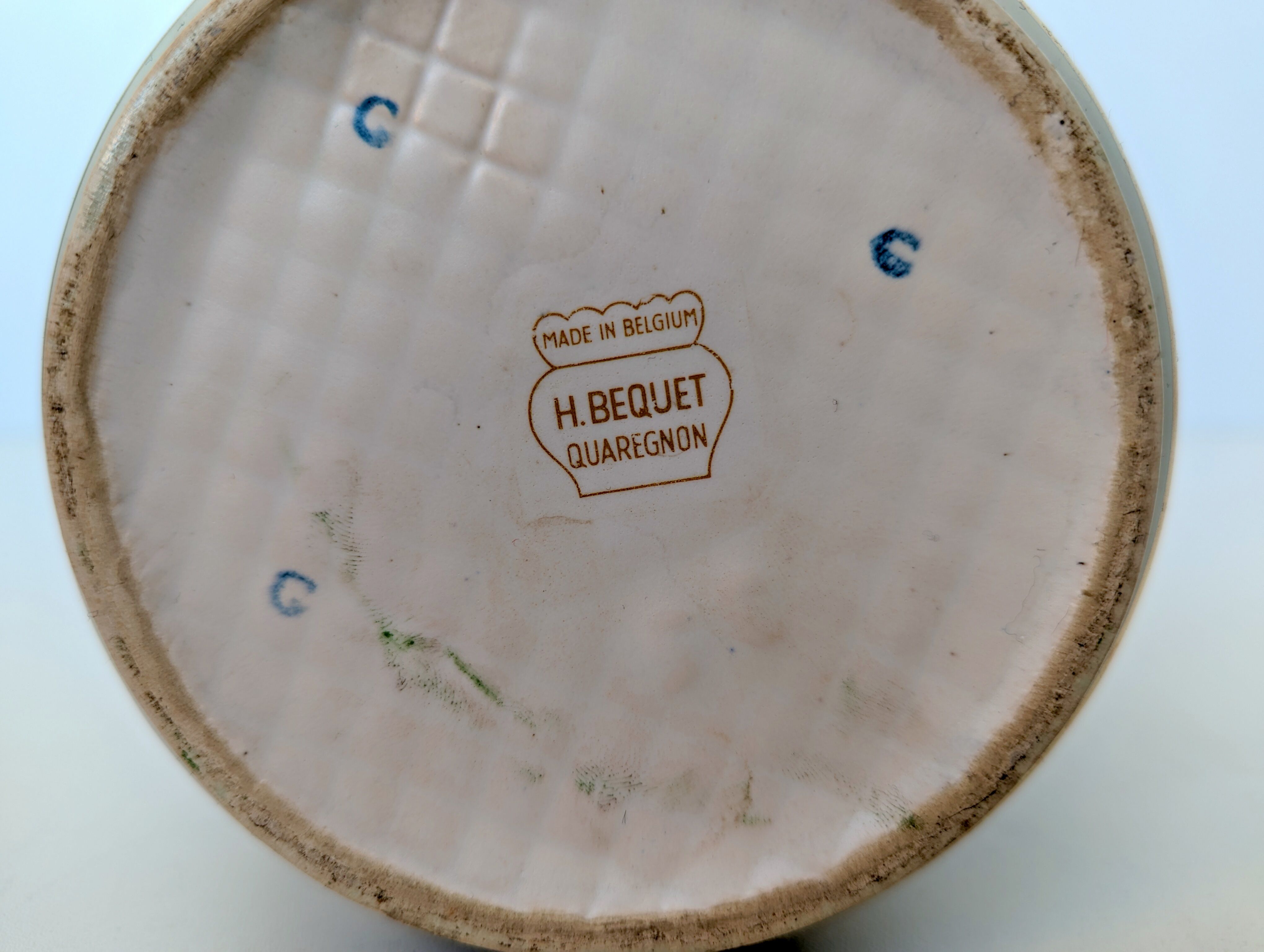 Vintage Henri Bequet Quaregnon hand painted ceramic vase (Belgium pottery 1960)