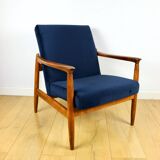 GFM-64 armchair, design by Edmund Homa from the 70s, navy blue - dark wood