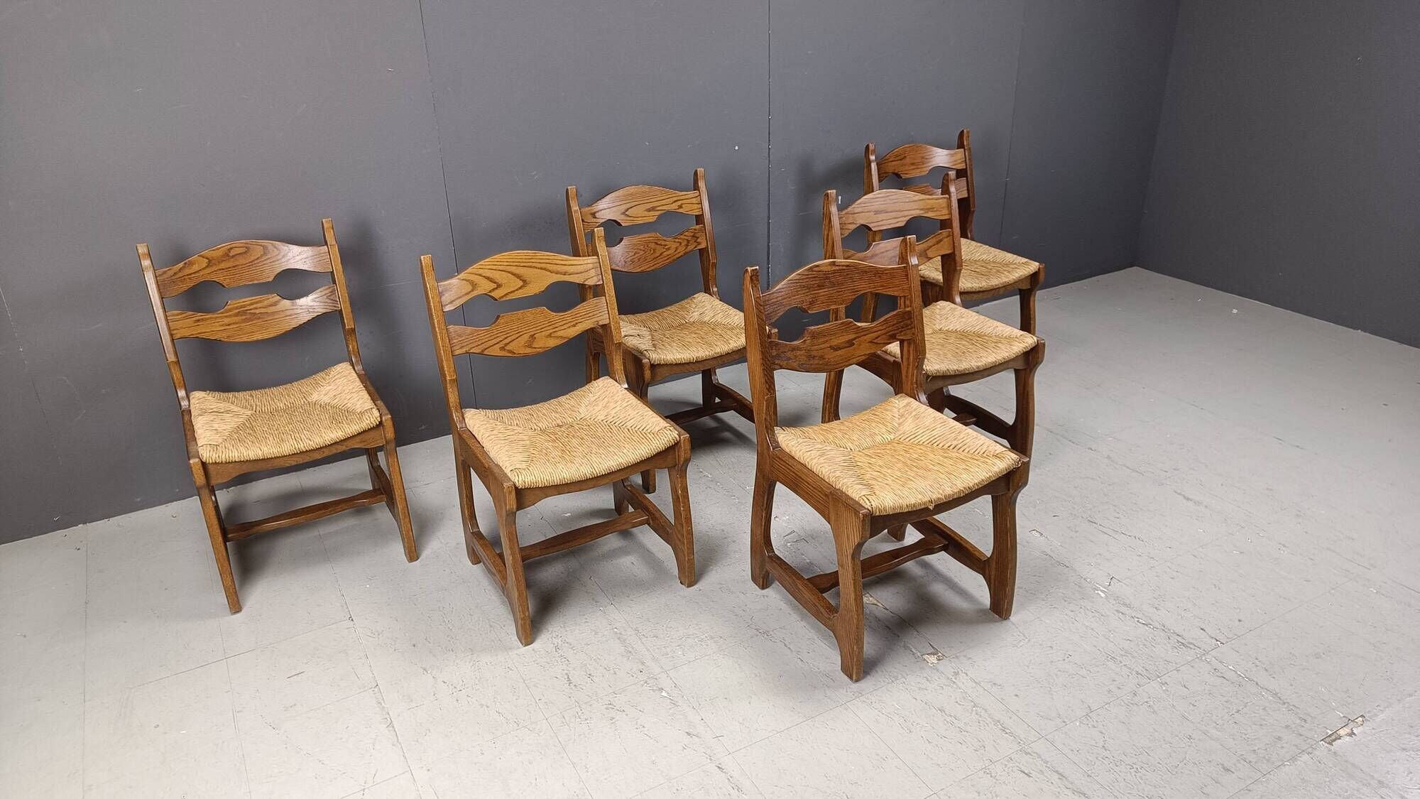 Vintage oak and wicker dining chairs, 1960s