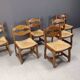 Vintage oak and wicker dining chairs, 1960s