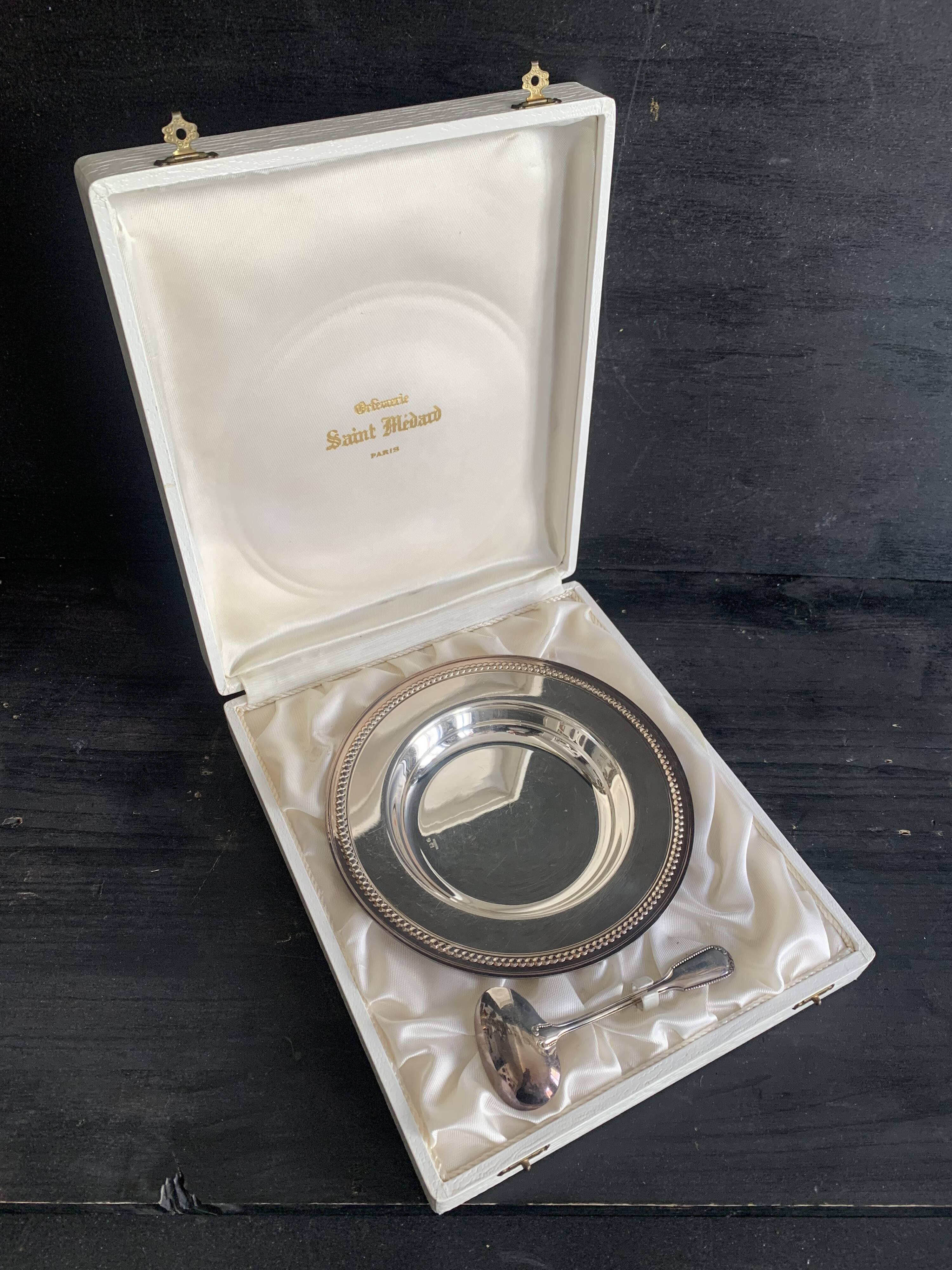 Silver plate and spoon, Orfèvrerie Saint Médard, Paris, 1950