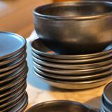 Ceramony Vallauris tableware set in matt black earthenware 1950 - 38 pieces