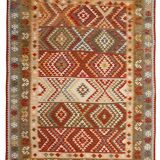 Geometric Kilim Oriental Rug, Wool Rustic Flatwoven Carpet 249x195cm