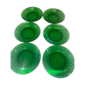 6 hollow plates vereco france numbered in vintage green glass 1970