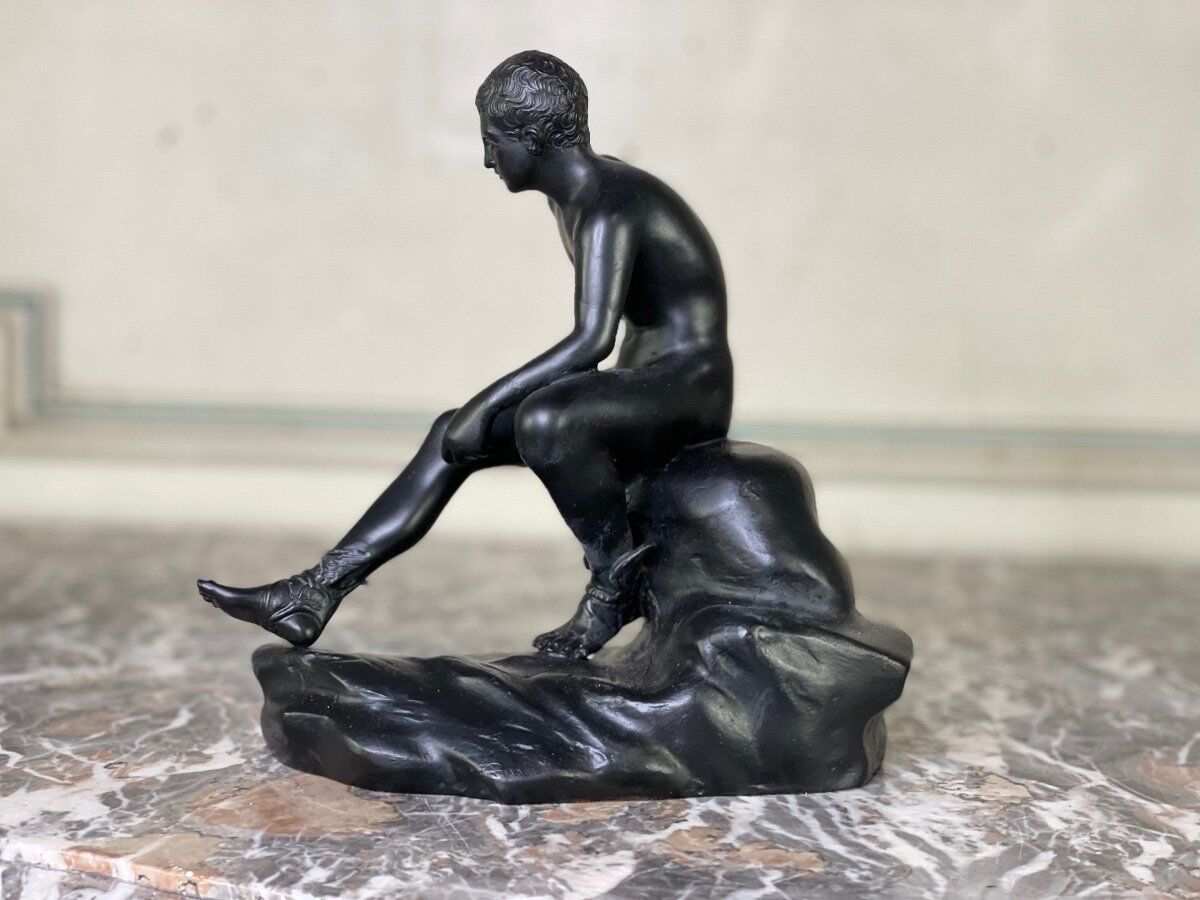 Hermès at rest, black patinated bronze after the antique.