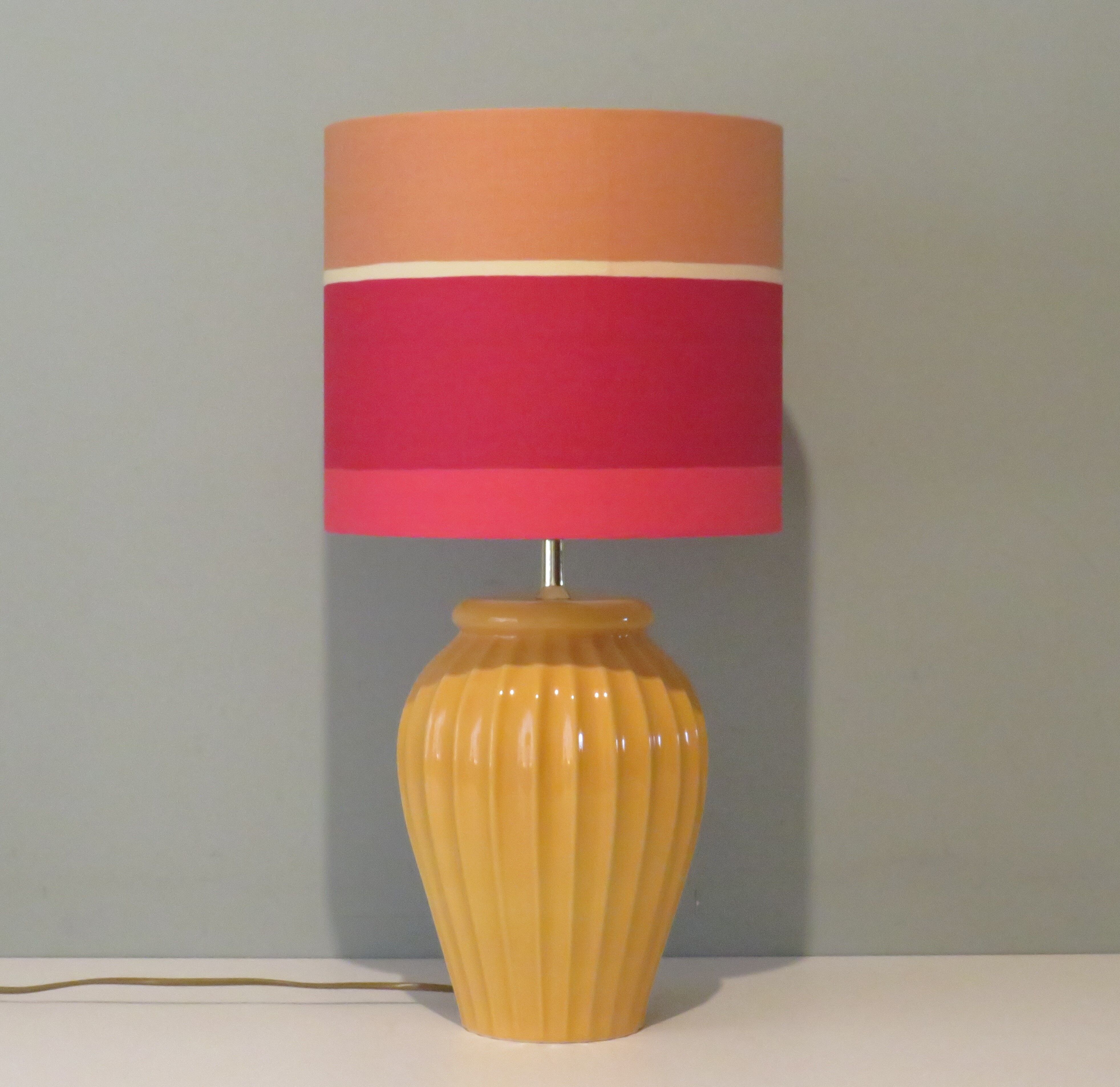 Ceramic table lamp with new handmade lampshade, France 1960