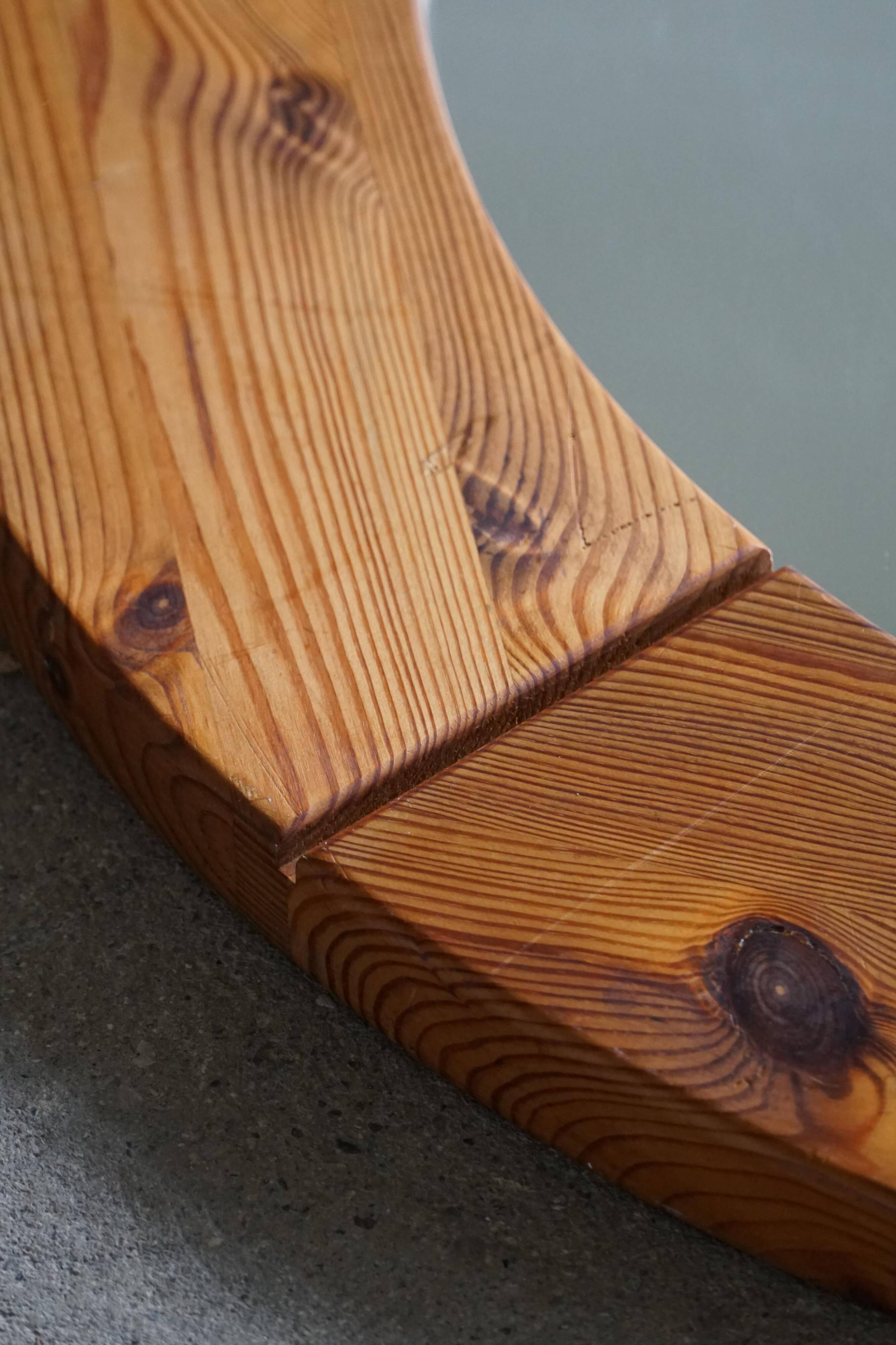 Wall mirror in solid pine by Glasmäster Markaryd, Sweden, 1960s.