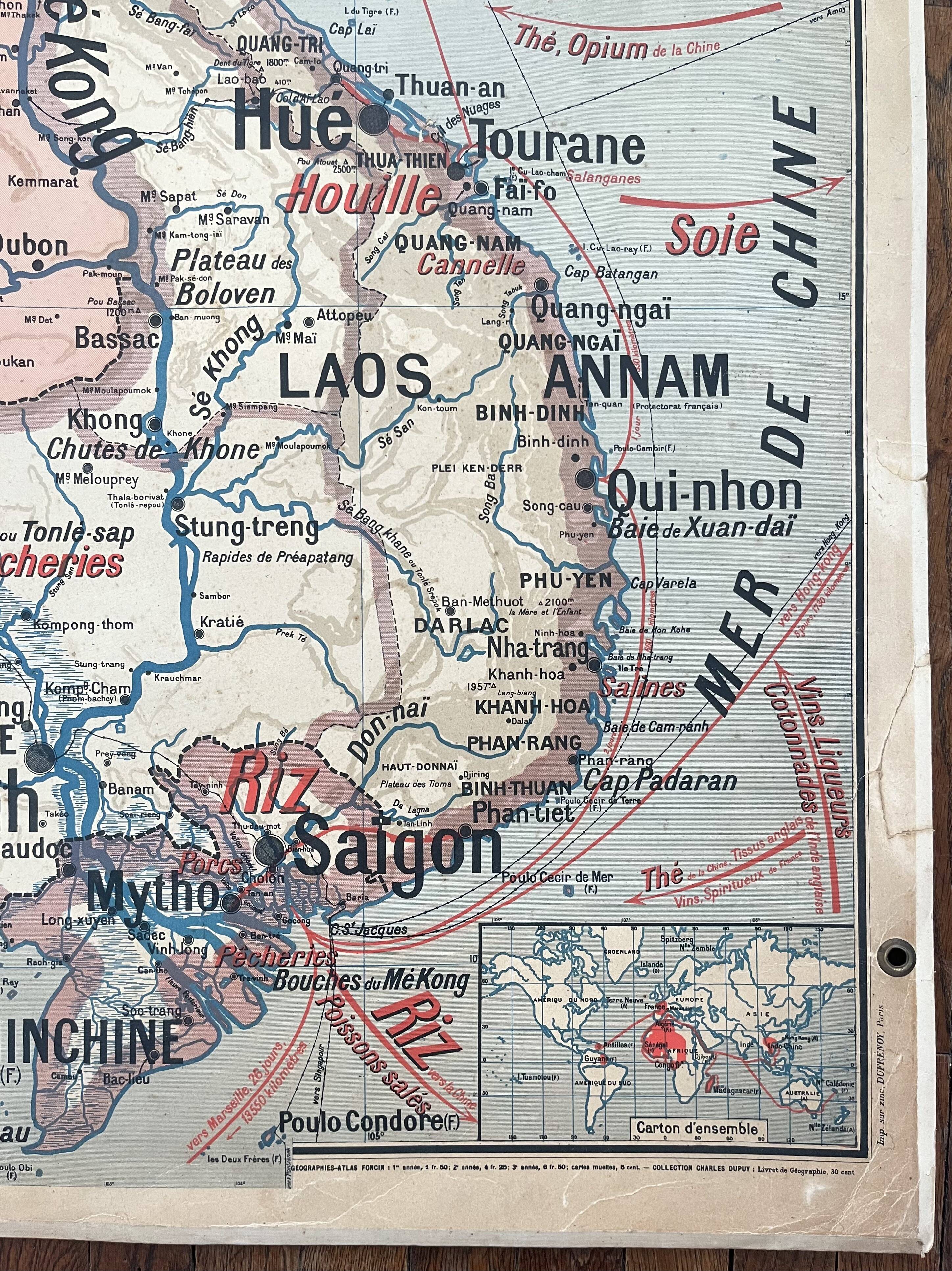 Old school map Vidal-Lablache 36, 1914, T14 – French Indochina