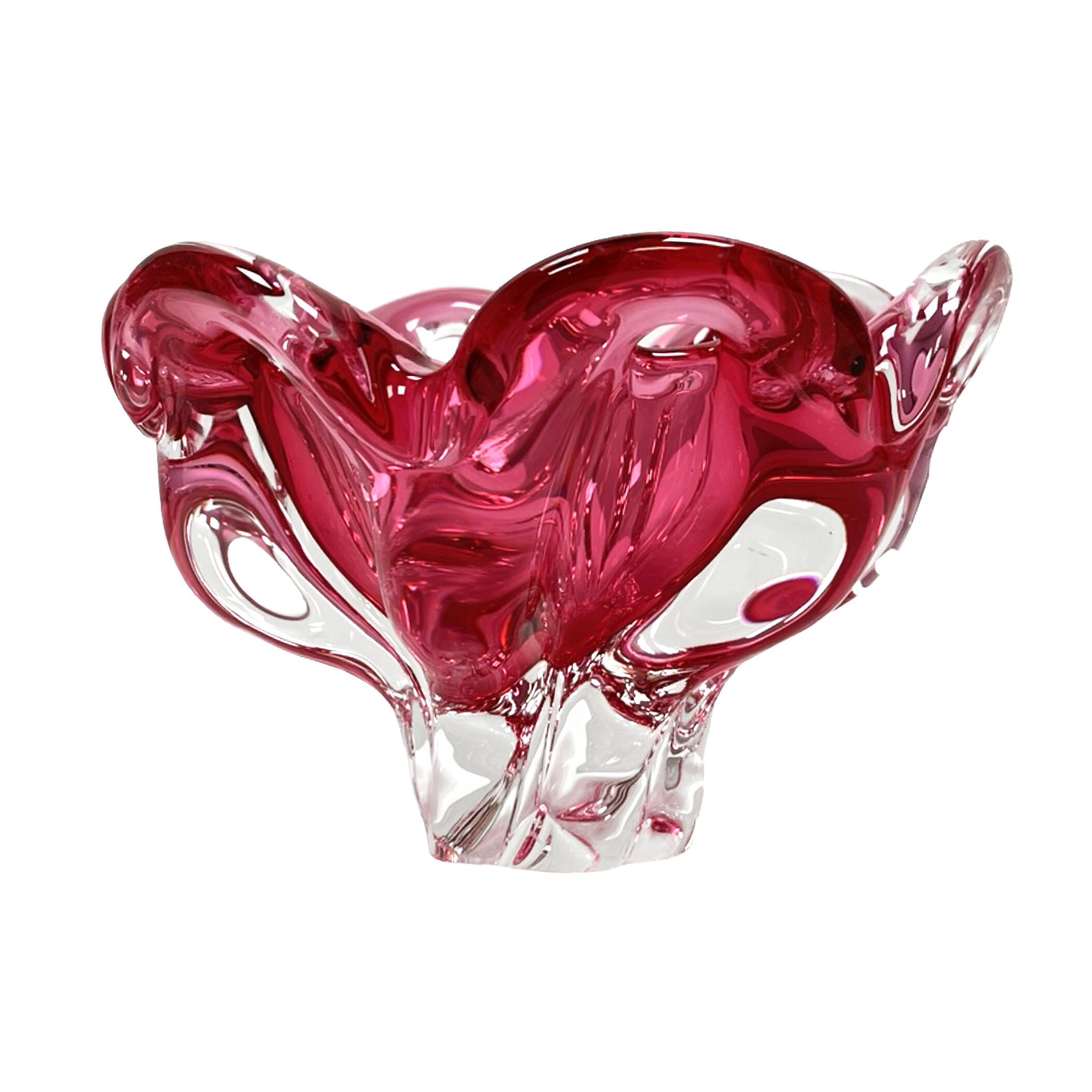 Bol en verre rose Chřibská, Josef Hospodka, Bohême vintage, années 1960