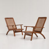 pair of french mahogany and cane armchairs, 1950s