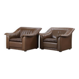 Vintage Pair of Brown Leather Lounge Armchairs — Second Half of the 20th