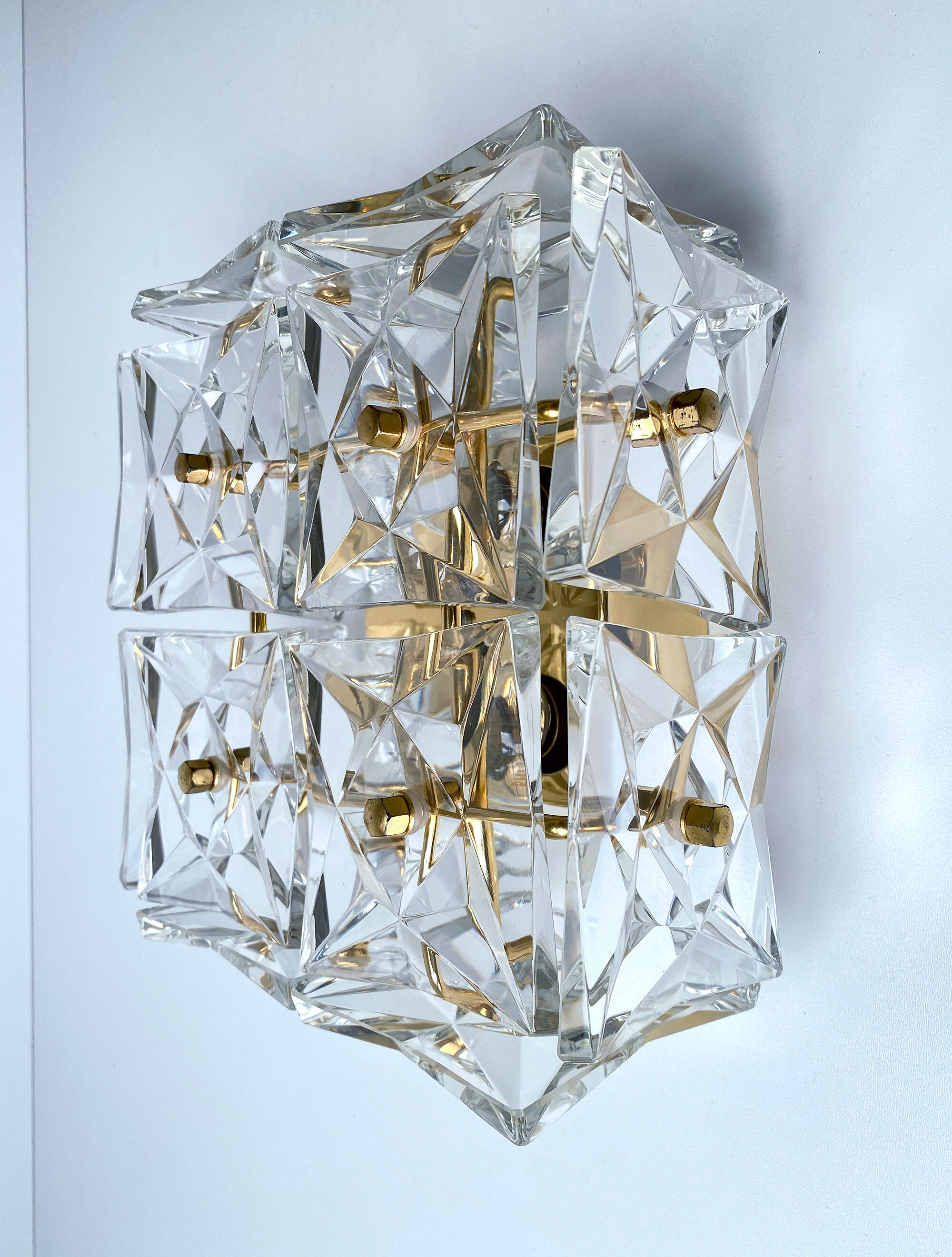 pair vintage wall lamps 60s golden crystal fine gold