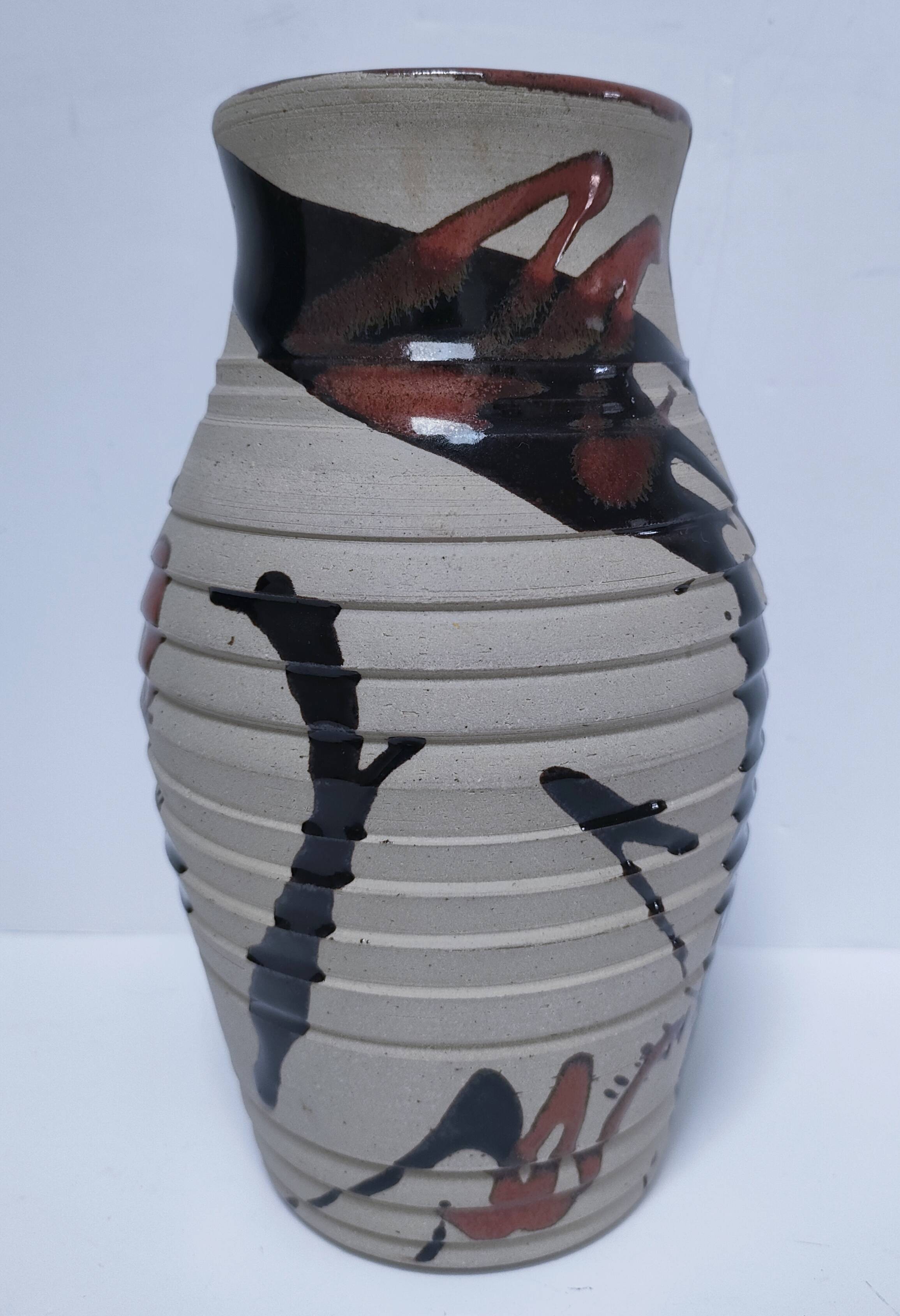 vase grès glaçure tenmoku signé cp