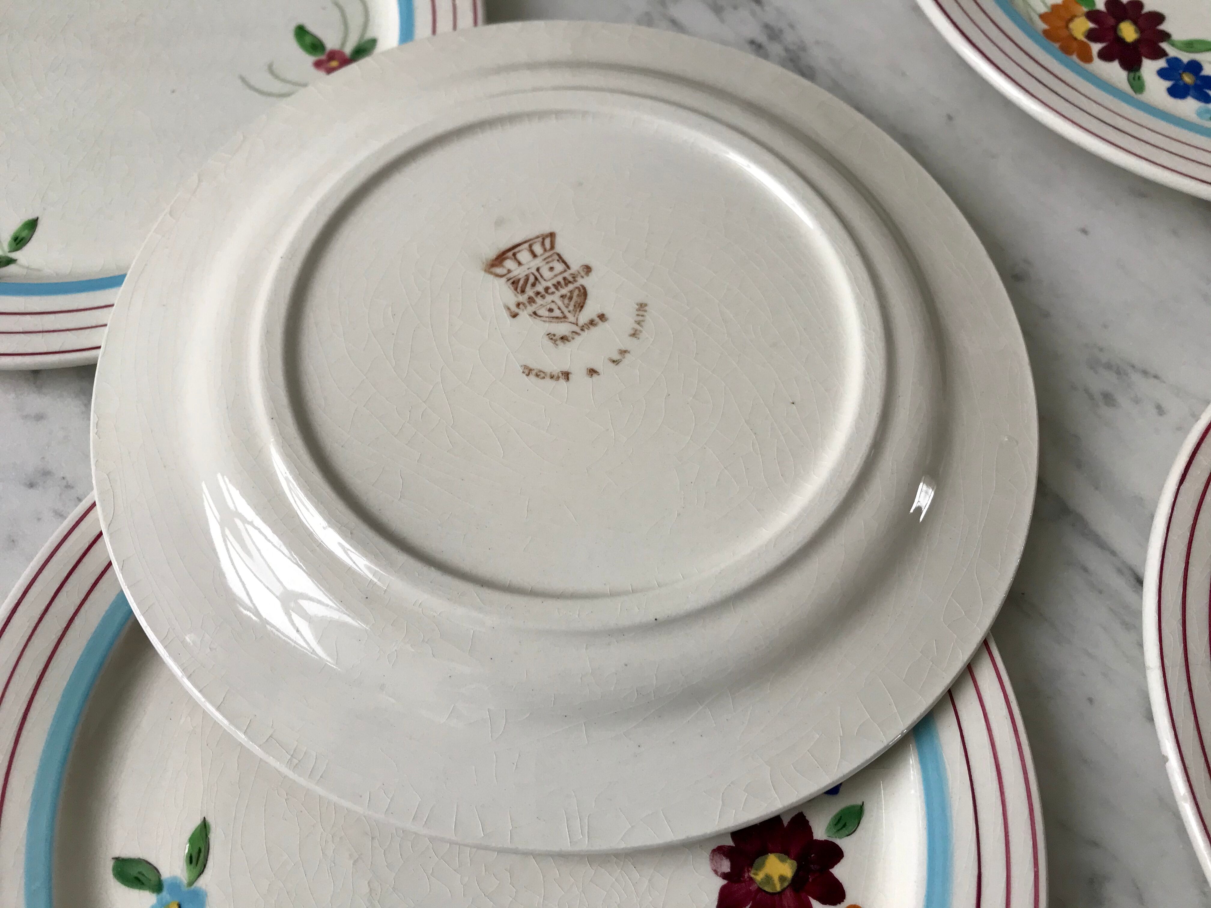 Set of 8 longchamp dessert plates hand painted 30s-40s