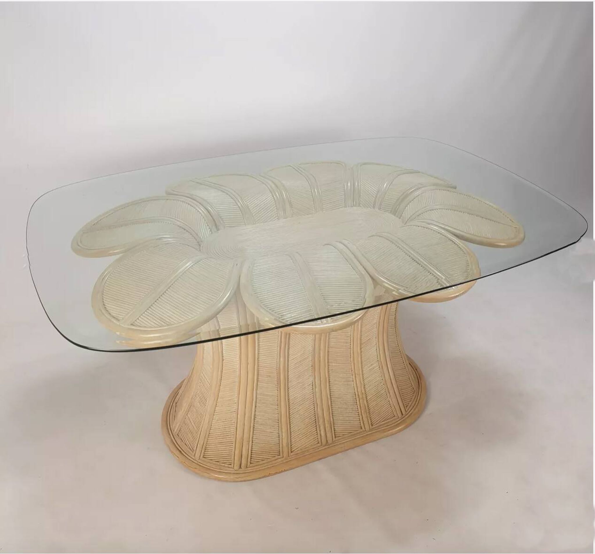 Table de salle à manger vintage en bambou et rotin, années 1980