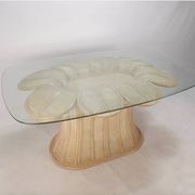 Table de salle à manger vintage en bambou et rotin, années 1980