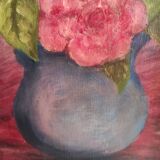 Peinture à l'huile fleurs vintage, France signée René