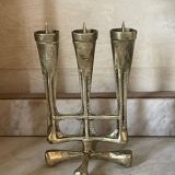 Vintage solid brass brutalist candle holder