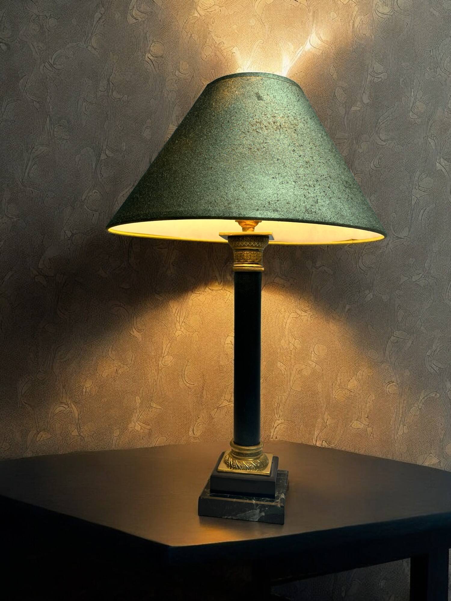 Empire bronze marble and patinated sheet metal lamp base, 20th century
