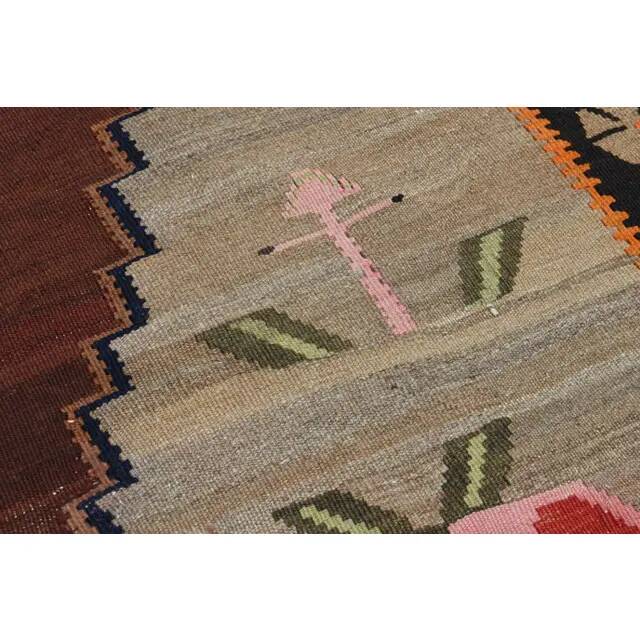1970s Vintage Turkish Oushak Handmade Wool Cotton Brown Runner Rug  206x387