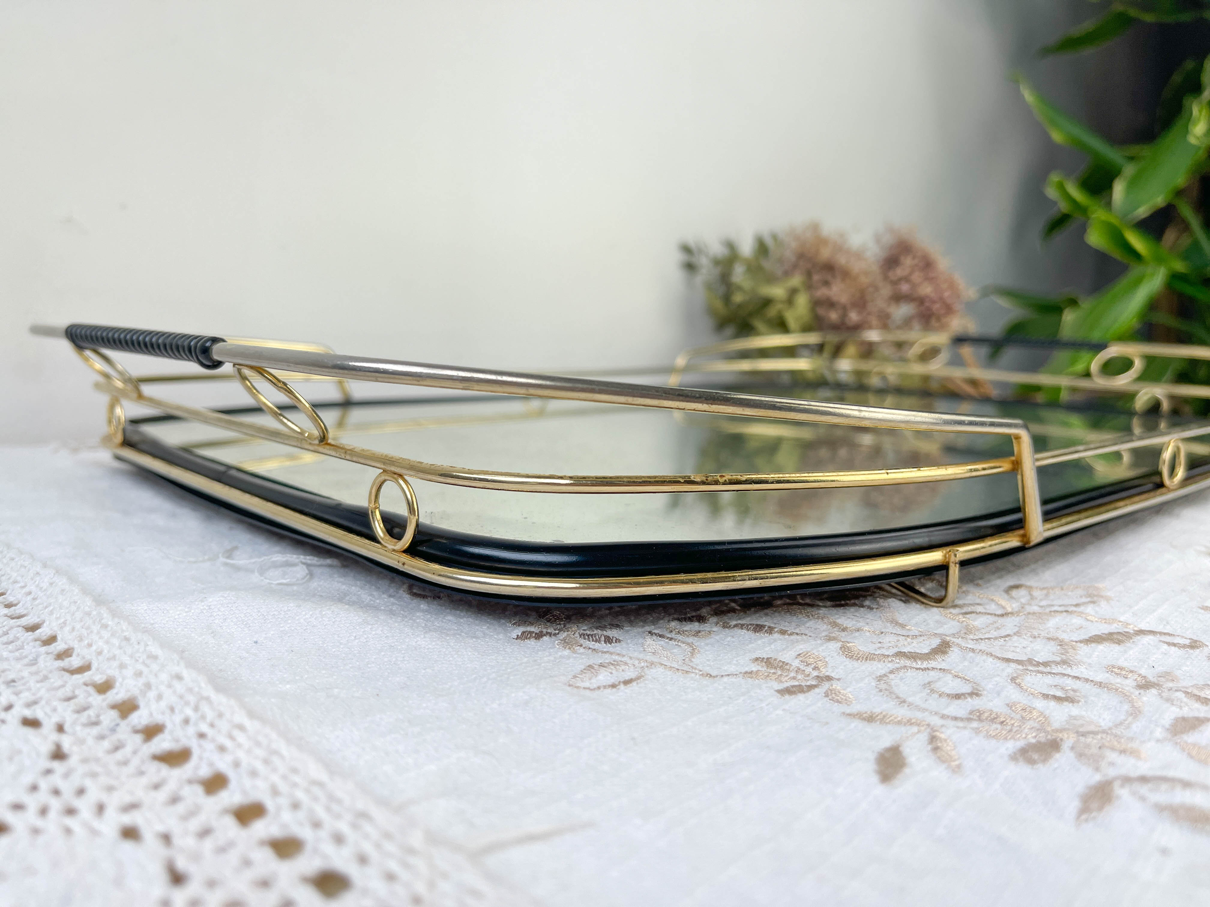 Art Deco style mirror and brass serving tray